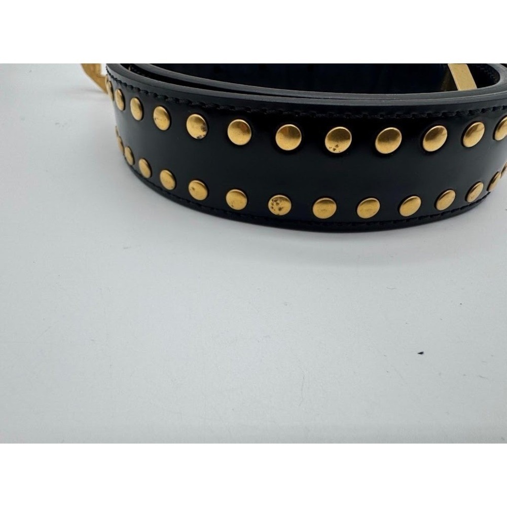 Versace Black Leather Studded Belt Gold Medusa Head Geometric Buckle Waist Belt - Picture 5 of 12